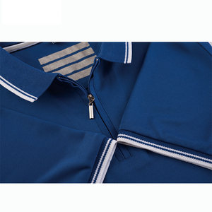 Camiseta de manga corta a la moda para hombre, camiseta de polo con diseño sólido a rayas en el pecho, solapas transfronterizas, diseño a juego de colores - Product Image 3