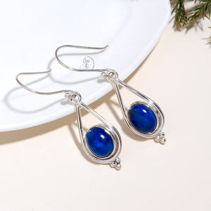 925ต่างหูเงินสเตอร์ลิงแท้อัญมณีไพฑูรย์ลาพิส Lazuli แบบห้อยเครื่องประดับดีแบบกึ่งสังเคราะห์สำหรับเป็นของขวัญในงานปาร์ตี้ - Product Image 2