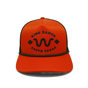 หมวกทรูคเกอร์สีส้มสไตล์อเมริกัน injae Vina แผง5แผงปรับได้ขายส่ง3D ปักโลโก้ตามสั่ง - Product Image 1