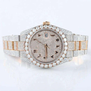 Reloj de Lujo Estilo Hip Hop con Esfera de Doble Tono y Números Arábigos, Movimiento con Diamantes Moissanite de Claridad VVS, Diseño Antiguo para Negocios. - Product Image 1