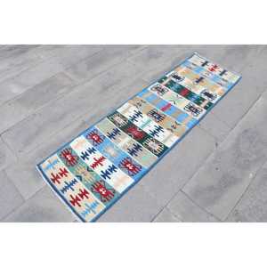 Alfombra vintage estilo runner de 1.8x5.9 pies (55x179 cm), alfombra turca azul con motivos de plantas y árboles - Product Image 3