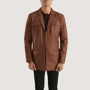 Chaqueta de Cuero Marrón Ray Cutler, Chaqueta de Cuero Premium para Hombre - Product Image 1
