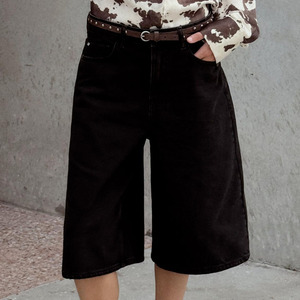 Fashionable Women Knee Length Denim Jorts Loose Fit Stone Washed Solid <b>Jeans</b> <b>Shorts</b> <b>High</b> <b>Waist</b> Summer Wear Denim Women's <b>Shorts</b> - Product Image 3