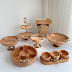 Natural Wooden Decorative Serving Bowls Flowers Design <b>Top</b> Round Shape Home And <b>Wedding</b> Parties Sets - Product Image 1