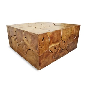 Table basse Unika en bois de teck massif couleur laquée naturelle de haute qualité pour l'intérieur et l'extérieur. - Product Image 5