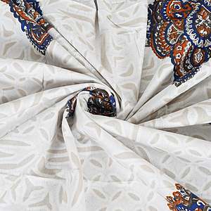Parure de lit double en coton blanc imprimé Jaipuri 240 TC avec 2 taies d'oreiller, ensemble 3 pièces pour lits King Size, 100% coton, usage domestique - Product Image 4