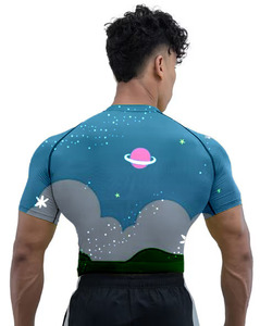 Chemise d'entraînement de compression à demi-manche et à séchage rapide pour homme Skinny Fit Spandex Long Rash Guard Motif uni sublimé pour BJJ MMA - Product Image 2
