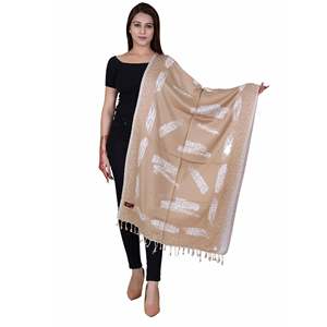 Étole réversible en laine KRITI pour filles, rayée, design imprimé avec motif blanc camel, pour l'été et l'hiver - Product Image 1
