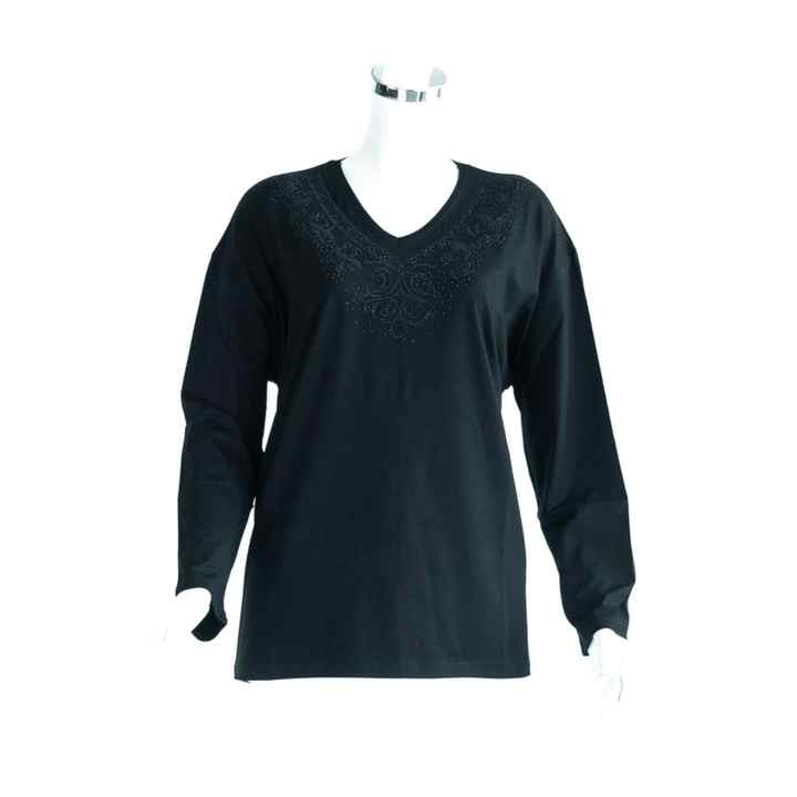 Women's Purple Mother Boutique Blouse Large Size Comfortable Cut Collar Necklace Embroidered Lycra Combed Cotton Fabric