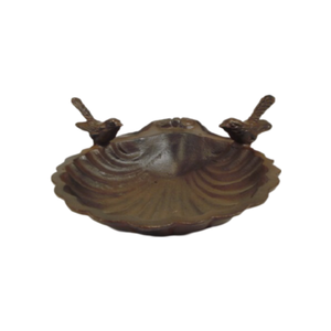 Bain d'oiseau en métal fini antique avec motif à 2 oiseaux Design unique fabriqué à la main pour balcon de jardin Utilisation extérieure décorative - Product Image 1