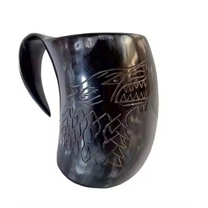 Tazas de cuerno de bebida vikinga talladas a mano Cuerno de animal real Taza de cuerno de bebida náutica ecológica Pulida - Product Image 2