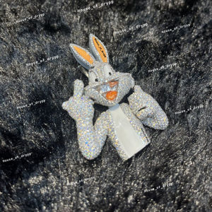 Pendentif Lapin de Dessin Animé Serti de Diamants Moissanite Micro-Pavés en Argent Sterling 925 Style Hip Hop - Product Image 1
