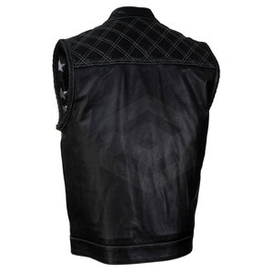New Men 2026 Professional Motorcycle Leather Vest Perforated Black Leather Biker Vest With Custom Logo - Product Image 6