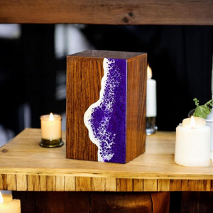 Handmade Wooden Cremation Urn Purple Resin Wave Memorial <b>Keepsake</b> Cremation urns For Human <b>Ashes</b> - Product Image 2