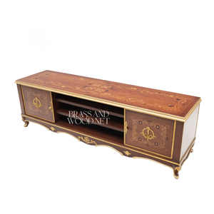Classic Luxury Wooden <b>TV</b> Stand With Inlay And Open <b>Shelf</b> - Product Image 5