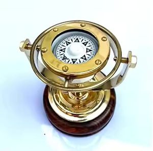 <b>Antique</b> Handmade Cast Metal Nautical Maritime <b>Compass</b> on Wooden Base Tableware Home Decor with CHCOM383 - Product Image 4