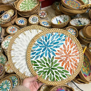 Round Rattan <b>Dining</b> <b>Placemat</b> with Mother of Pearl Mosaic Direct Factory Wholesale Custom Logo Vietnam Wedding <b>Table</b> - Product Image 1