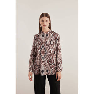 Blusa Vintage de Chifón con Bordado de Animales Estilo Western, Cuello Mandarín y Lazo - Product Image 3