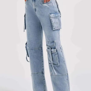 กางเกงยีนส์ขาตรงสไตล์ลำลองสำหรับผู้หญิงกางเกงยีนส์ซักด้วยเชือกรูดกางเกงยีนส์อเนกประสงค์สำหรับใช้ในชีวิตประจำวัน - Product Image 1