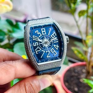 Reloj de Lujo para Hombre, Acero Inoxidable, Diamante VVS1, Moissanita, Esfera Azul Tonneau, Reloj Automático, Regalo - Product Image 5