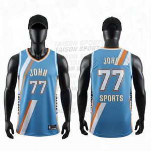 Maillot de basket-ball pour hommes, 180 GSM, maille respirante en polyester, design bleu et blanc, logo d'équipe personnalisé par sublimation, maillot de basket-ball - Product Image 4