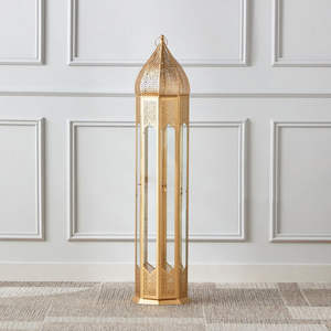 Últimas 2025 Venta caliente Decoraciones navideñas Hierro Hexágono Oro Marroquí Linternas de piso con vidrio transparente - Product Image 2