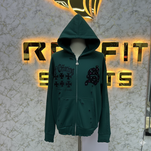 Sudadera con capucha y cremallera de corte perfecto, chaqueta con cremallera de diamantes de imitación, lavado ácido, Vintage, lavado, ropa de calle de lana para hombres, Sudadera con capucha - Product Image 4