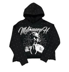 Sudadera con capucha de felpa francesa de algodón con cremallera completa para hombre, diseño único con ropa de calle de diamantes de imitación para invierno, logotipo personalizado - Product Image 2