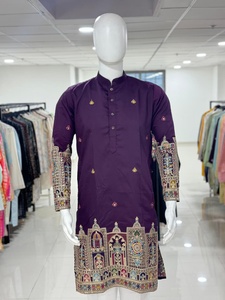 Ropa de Boda, Kurta Pajama de Algodón Semi-Sintético con Bordado de Lentejuelas, Exportador y Proveedor Mundial desde Surat al Precio Más Bajo - Product Image 2
