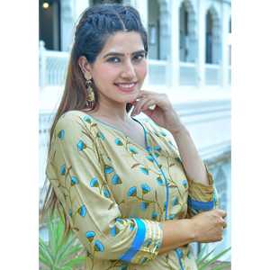 Elegant Floral Printed Khaki Rayon Anarkali Kurta for Women Women'<b>s</b> Elegant Floral Printed <b>Blouse</b> & Shirt - Product Image 1