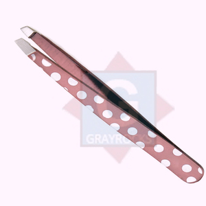 Pinzas para cejas de belleza de acero inoxidable de alta calidad con punta inclinada Pinzas para cejas injertadas con logotipo personalizado - Product Image 1