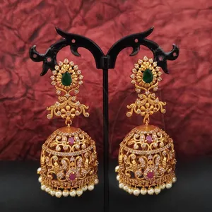 인도에서 종교 보석 Kemp 보석 매트 골드 폴란드어 디자이너 파티 착용 보석 액세서리 여성 Jhumka 귀걸이 세트