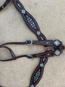 Bride de cheval et collier de poitrine durables en cuir occidental robuste pour le travail au ranch et l'équitation en plein air - Product Image 5