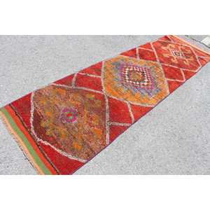 Tapis turc vintage 2,9x10,1 pi (88x308 cm), tapis en laine rouge Herki - Product Image 2