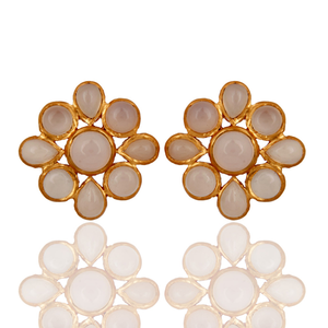 Pendientes de Calcedonia Multicolor con Diseño de Flor en Latón Chapado en Oro Amarillo, Fabricante de Joyería - Product Image 4