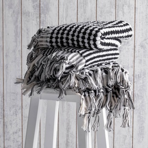 Serviette turque à pompons, tissée à la main, motif bulles, 17x38 pouces - Product Image 5