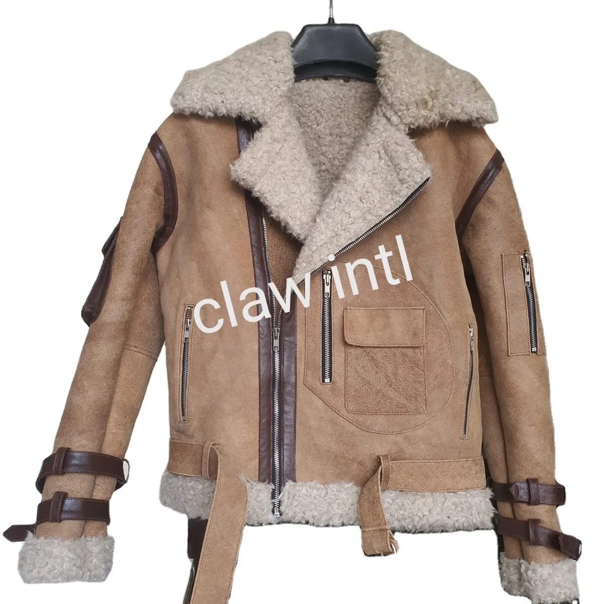 Mens Aviator Coat Shearling skin Genuine Leather Jacket Warm coats winter Fur Jacket