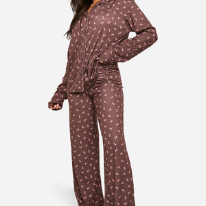 Ensemble de pyjama pour femme respirant quatre saisons, 95% polyester + 5% élasthanne, teinture unie, doux, durable, séchage rapide, anti-rétrécissement - Product Image 5