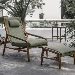 Fauteuils de salon modernes Teresa avec repose-pieds, en teck massif et coussin en velours, pour l'intérieur et l'extérieur. - Product Image 2