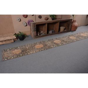 Rug, 1.7x12.6 ft Turkish Rug, <b>Brown</b> Floral Rug <b>Wool</b> - Product Image 5