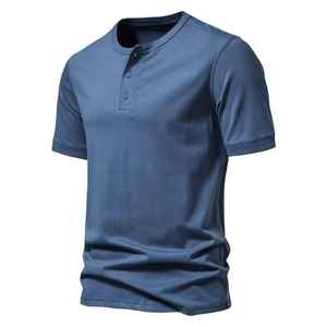 High Quality Men's Summer T-<b>Shirt</b> 100% Cotton Polo Styled Short Sleeve Jersey <b>Henley</b> Collar Solid Color Embroidered Knitted - Product Image 5
