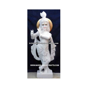 Shri Krishna-estatua de mármol blanco, estatua de alta calidad hecha a mano de exportación india de Murti exclusivo pintado, para adorar la cultura india - Product Image 1
