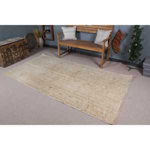 4.2x8 ft Vintage Turkish Rug, Area Rug, <b>Brown</b> Wool Rug - Product Image 1