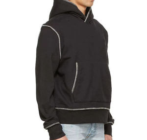 Sudadera con capucha para hombre de gran tamaño con costuras en contraste negras y logotipo personalizado fabricantes Sudadera con capucha con dobladillo y puños de rizo francés de alta calidad - Product Image 3