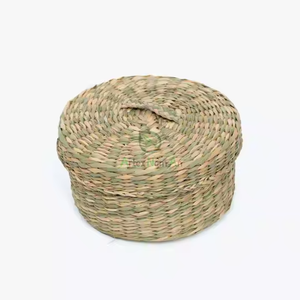 Stylish <b>Seagrass</b> <b>Basket</b> <b>With</b> <b>Lid</b> Round Storage Solution For Minimalist Eco Friendly Homes - Product Image 4