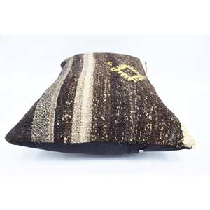 Laine brune 16x16 pouces coussin décoratif motif vintage Kantha brodé oreiller techniques tissées - Product Image 5