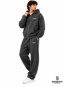 SINEWY Men's <b>Charcoal</b> Gray Full Zip Printed Eco-Friendly Hoodie Tracksuit Set Cotton Fleece <b>Joggers</b> Casual Regular Fit Winter - Product Image 3