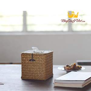Herbe marin naturel carré boîte à mouchoirs couverture serviette stockage cuisine salle de bain fait à la main Vietnam maison hôtel Restaurant décoration de table - Product Image 6