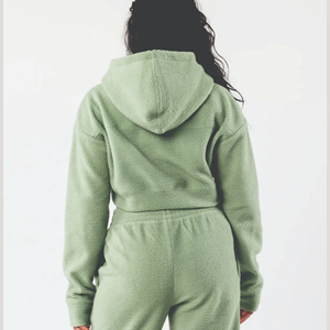 ชุดวอร์ม2ชิ้นสำหรับผู้หญิง, ชุดครอป2ชิ้นสำหรับวิ่งฤดูหนาวชุดวอร์มชุดครอปมีฮู้ด - Product Image 4