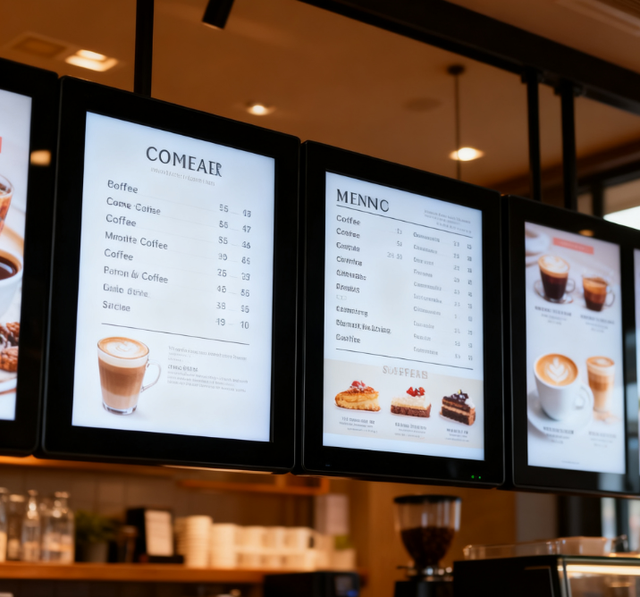 AIYOS Factory Display Multiple LCD Digital Menu Boards for Coffee Shop Displaying Coffee Dessert Information